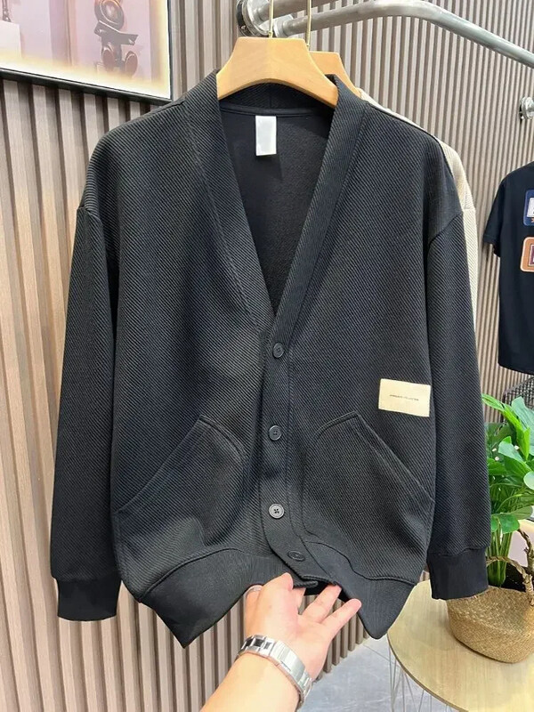 Kötött pulóver Férfi Kardigán Kabát Ikon Gomb Férfi Ruha Kabát V nyakú Fekete zsebekkel Legkeresettebb termékek 2024 Jumperek X