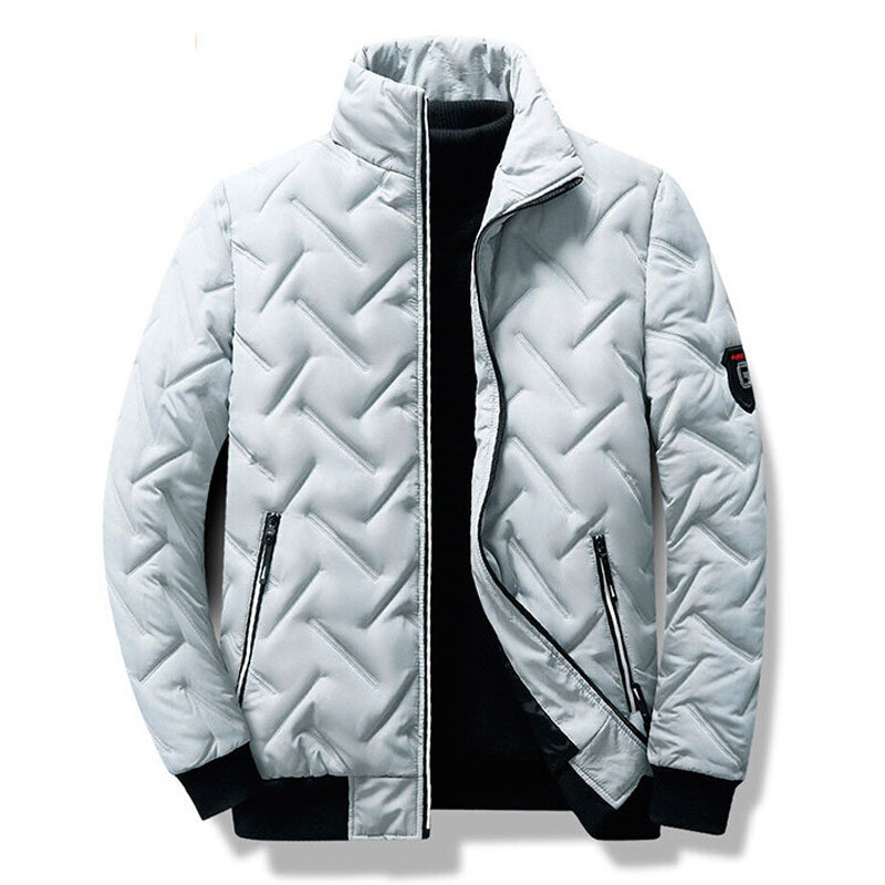Férfi őszi-téli alkalmi egyszínű, könnyű parka hosszú ujjú cipzár, párnázott férfi parka meleg férfi dzseki