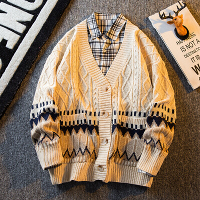 2024. gads. Vīriešu mode, rudens, ziema, savārstījums, ikdienišķas brīvas jakas Vīriešu ar V veida kakla izgriezumu, trikotāžas mēteļi Vīriešu džemperi ar garām piedurknēm jakas S364