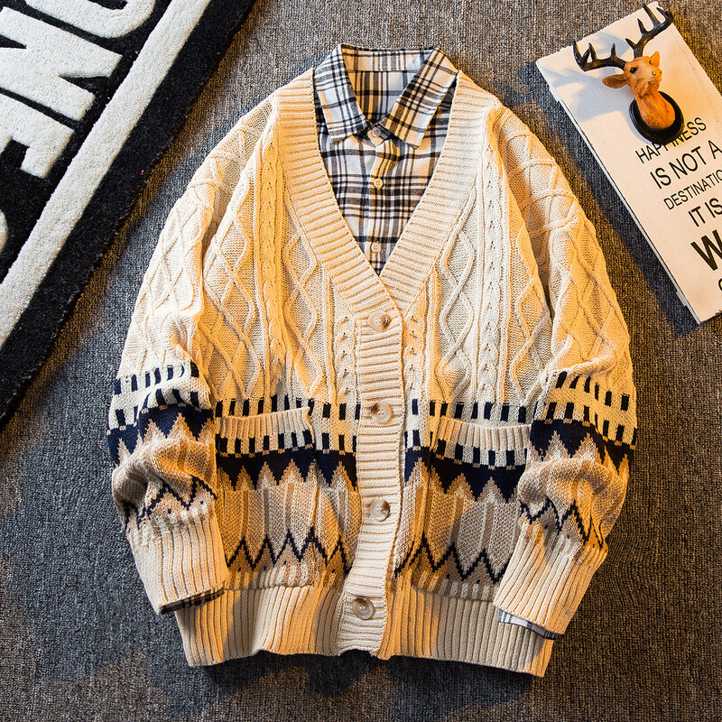 2024. gads. Vīriešu mode, rudens, ziema, savārstījums, ikdienišķas brīvas jakas Vīriešu ar V veida kakla izgriezumu, trikotāžas mēteļi Vīriešu džemperi ar garām piedurknēm jakas S364