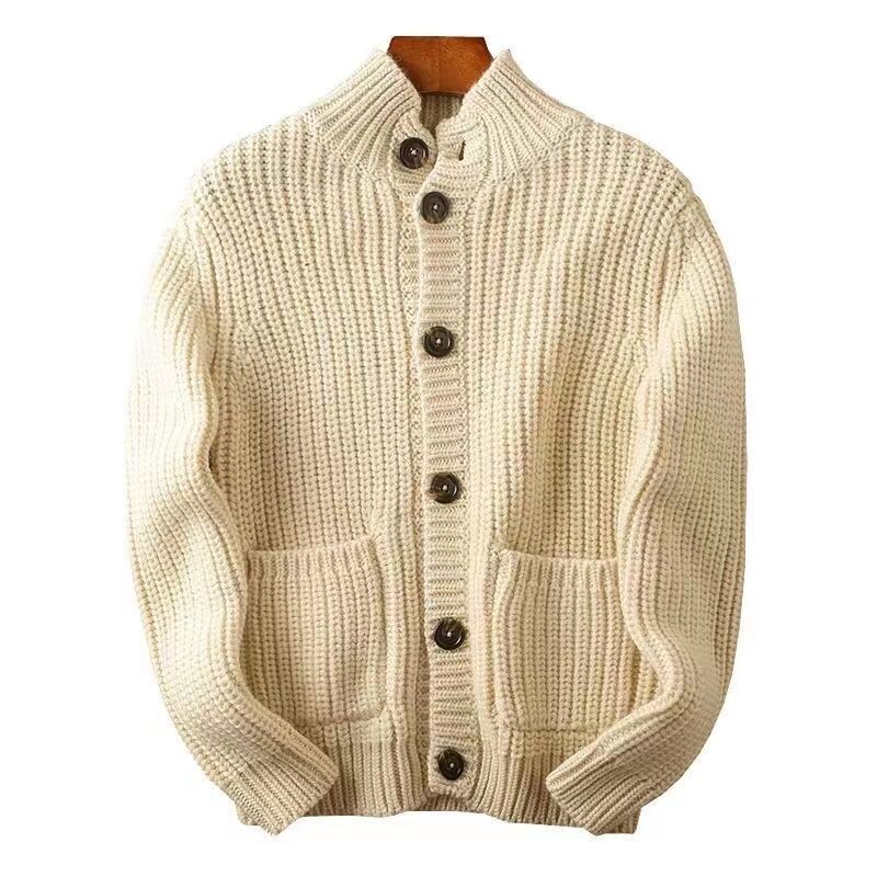 2024 Férfi Őszi Tél Új Álló Gallér Kardigán Kabátok Férfi Egyszínű Pulóver Kabátok Férfi Gombok Kötött Felöltők S524