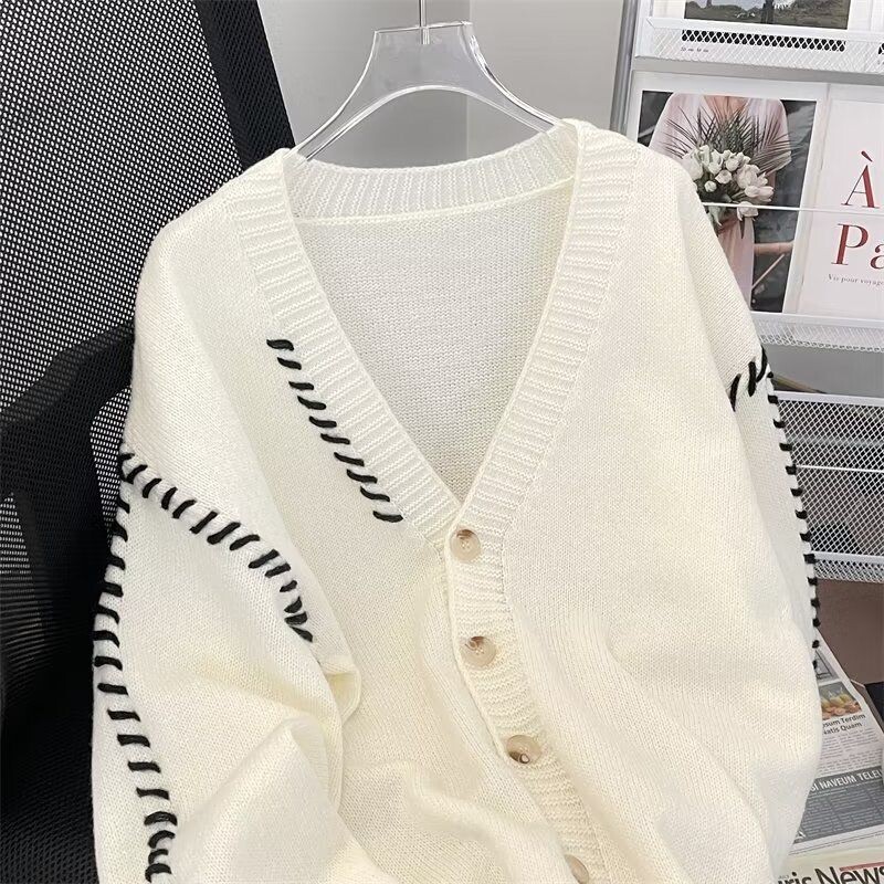 2024. gada pavasara rudens vīriešiem Jaunas brīvas džempera jakas Vīriešu V-veida kakla izgriezuma gadījuma mēteļi Vīriešu vienkrāsaini trikotāžas mēteļi S509