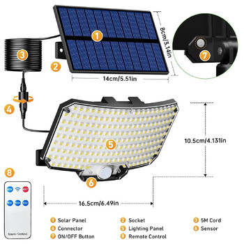 Solar Lights Outdoor 234LED 3 Mode αισθητήρας κίνησης Floodlights με τηλεχειριστήριο IP65 αδιάβροχα ηλιακά φώτα ασφαλείας για εξωτερικό