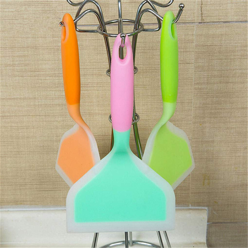 Virtuvės silikoninė nefrito mentele Nelipni keptuvė maža plokščia mentele Nešiojama lauko plataus paviršiaus silikoninė mentele Virtuvė