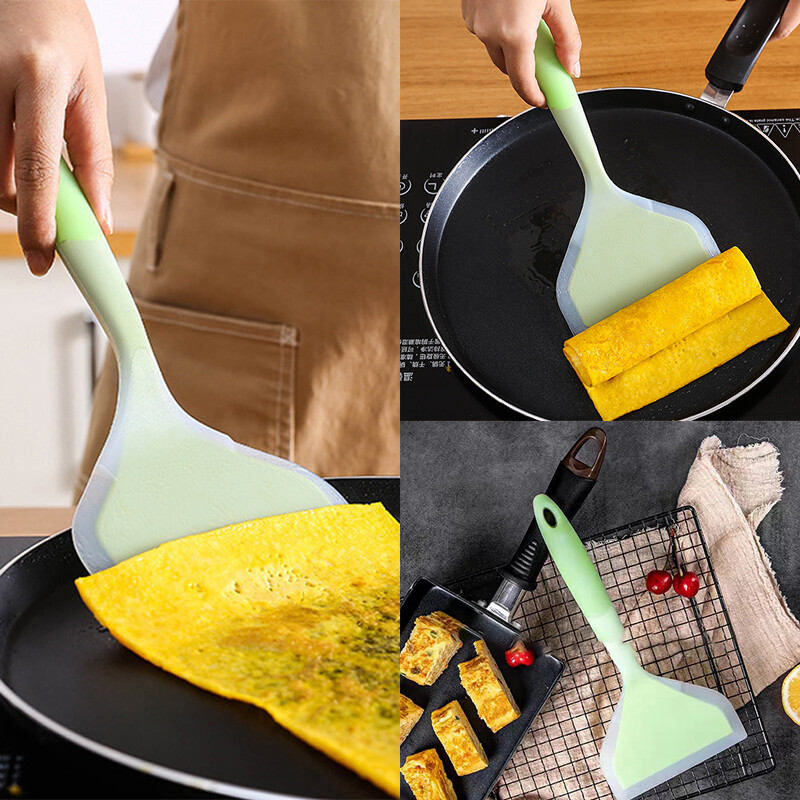 Virtuvės silikoninė nefrito mentele Nelipni keptuvė maža plokščia mentele Nešiojama lauko plataus paviršiaus silikoninė mentele Virtuvė