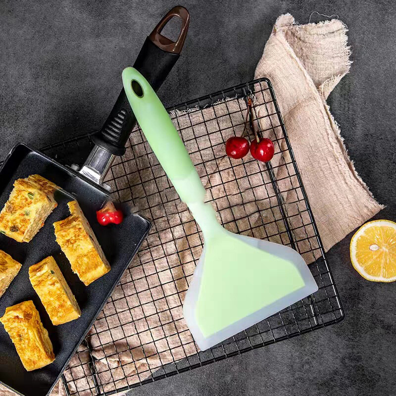 Virtuvės silikoninė nefrito mentele Nelipni keptuvė maža plokščia mentele Nešiojama lauko plataus paviršiaus silikoninė mentele Virtuvė