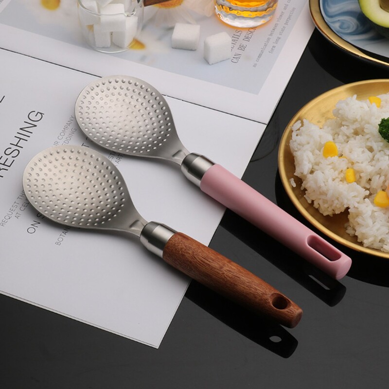 Patvarus 304 nerūdijančio plieno ryžių šaukštas Daugiafunkcis medinis nepridegantis ryžių kastuvas Virtuvės maisto gaminimo reikmenys