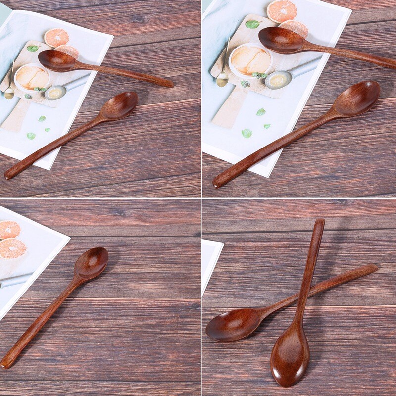 Mediniai šaukštai, 6 vienetų mediniai sriubos šaukštai valgymui Maišymas, ilgas šaukštas virtuvės reikmenys