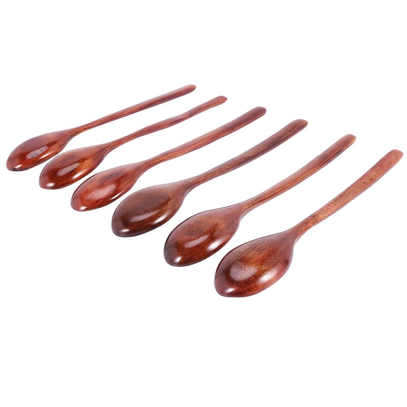 Mediniai šaukštai, 6 vienetų mediniai sriubos šaukštai valgymui Maišymas, ilgas šaukštas virtuvės reikmenys