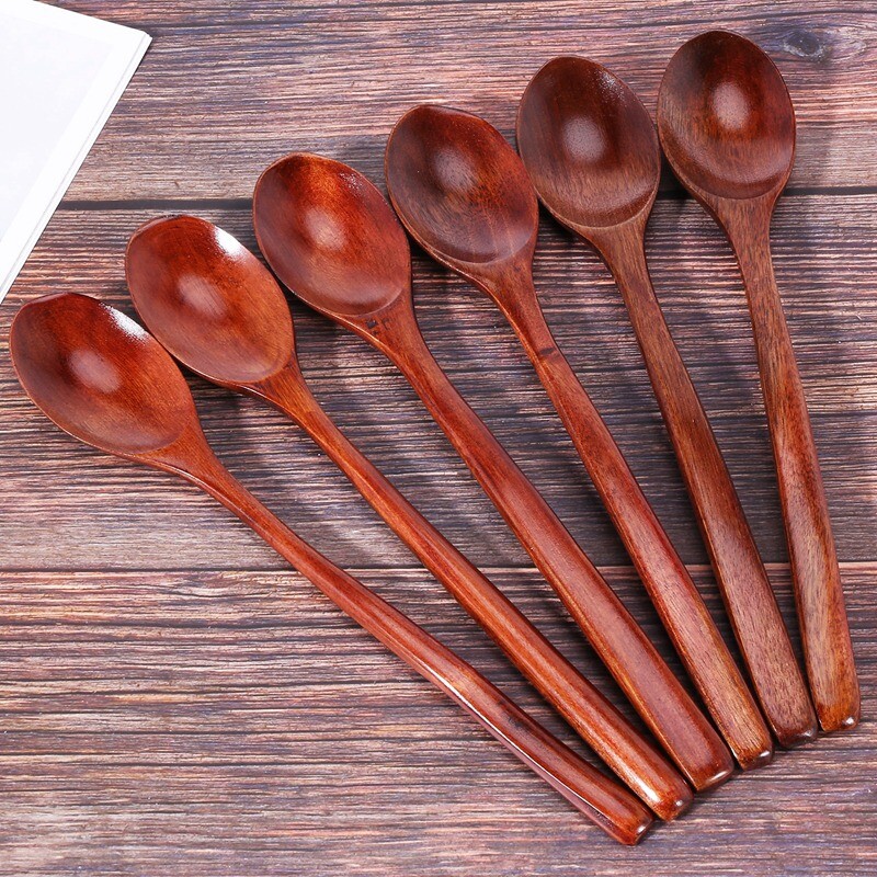 Mediniai šaukštai, 6 vienetų mediniai sriubos šaukštai valgymui Maišymas, ilgas šaukštas virtuvės reikmenys