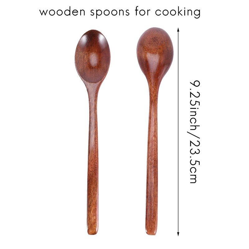Mediniai šaukštai, 6 vienetų mediniai sriubos šaukštai valgymui Maišymas, ilgas šaukštas virtuvės reikmenys