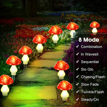 20/12/8LEDS Solar Panel Mushroom Fairy Light Διακόσμηση εξωτερικού χώρου κήπου Αδιάβροχη αυλή με φωτιστικό για Χριστουγεννιάτικη διακόσμηση γάμου