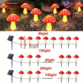 20/12/8LEDS Solar Panel Mushroom Fairy Light Διακόσμηση εξωτερικού χώρου κήπου Αδιάβροχη αυλή με φωτιστικό για Χριστουγεννιάτικη διακόσμηση γάμου