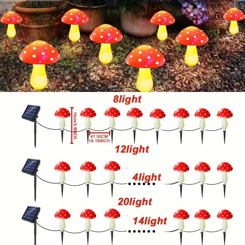 20/12/8LEDS Solar Panel Mushroom Fairy Light Διακόσμηση εξωτερικού χώρου κήπου Αδιάβροχη αυλή με φωτιστικό για Χριστουγεννιάτικη διακόσμηση γάμου