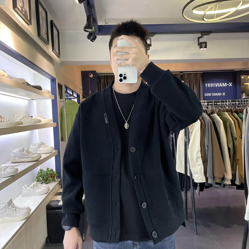 Vīriešu apģērba jaka ar kabatām mētelis jaciņa trikotāžas džemperis vīriešu bez kapuces kakla korejiešu rudens drēbes siltas vecas jautras liela izmēra X