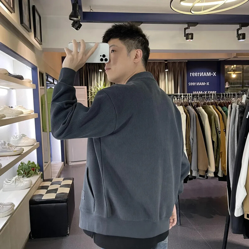 Vīriešu apģērba jaka ar kabatām mētelis jaciņa trikotāžas džemperis vīriešu bez kapuces kakla korejiešu rudens drēbes siltas vecas jautras liela izmēra X