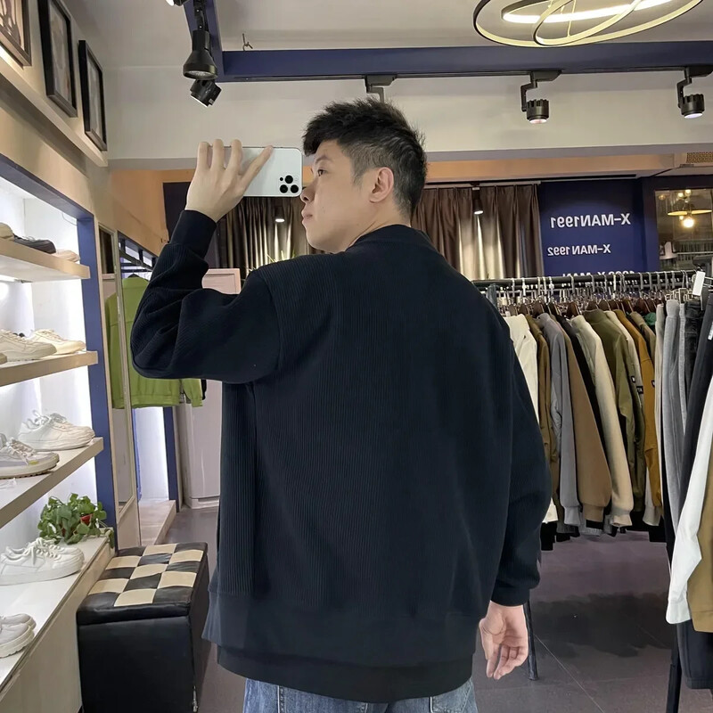 Vīriešu apģērba jaka ar kabatām mētelis jaciņa trikotāžas džemperis vīriešu bez kapuces kakla korejiešu rudens drēbes siltas vecas jautras liela izmēra X