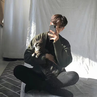 Jakas trikotāžas džemperi vīriešiem bez kapuces V kakla vienkrāsains vīriešu apģērbs vienkāršs ielas neglīts kokvilnas S Japāņu retro apvalks Old A