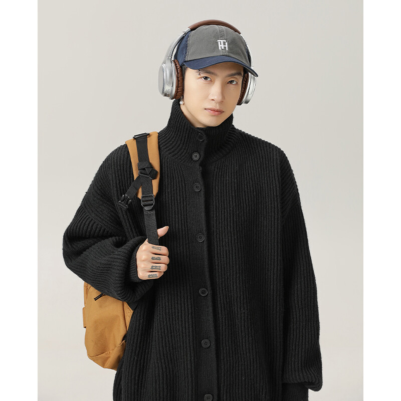 Pulóver Magas gallérral Lazy szél kardigán Férfi kötöttáru bő ugarkabát Trendi Fash Haladó érzés Ősz és tél Új stílus