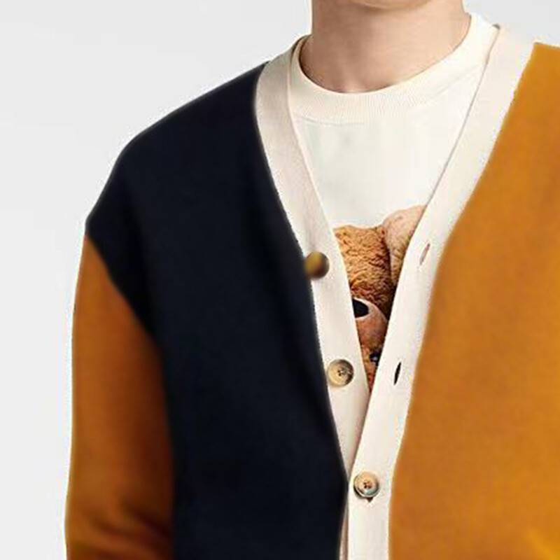 Férfi kardigán könnyű luxus Patchwork kötött V nyakú pulóver kabát hosszú ujjú szabadidő koreai népszerű ruházat Retro kötöttáru M-3XL