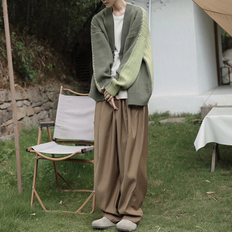 Masīvs vīriešu jaciņš ar vienrindu, brīvi, slinki pusaudžiem, izskatīgs temperaments, stilīgs pavasara rudens trikotāžas apģērbs unisex M-2XL iekšpuses