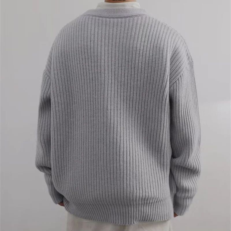 Sötét ikon Egyszínű V-nyakú, nagyméretű kardigán pulóver férfi őszi alap koreai stílusú sima férfi pulóverek szürke fekete