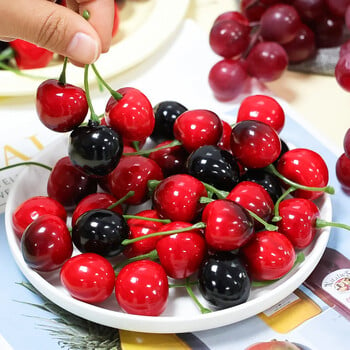 50/10Pcs Simulation Cherry Decor Μοντέλο τεχνητών φρούτων Fake Cherry Στολίδι Craft Food Photography Props Διακόσμηση για πάρτι σπιτιού