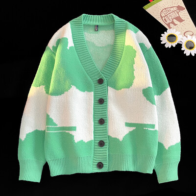 Nyitott elülső gomb V nyakú, hosszú ujjú pulóver, női alap ing férfi meleg puha kabát őszi téli felsők alkalmi kötött kabát kardigán