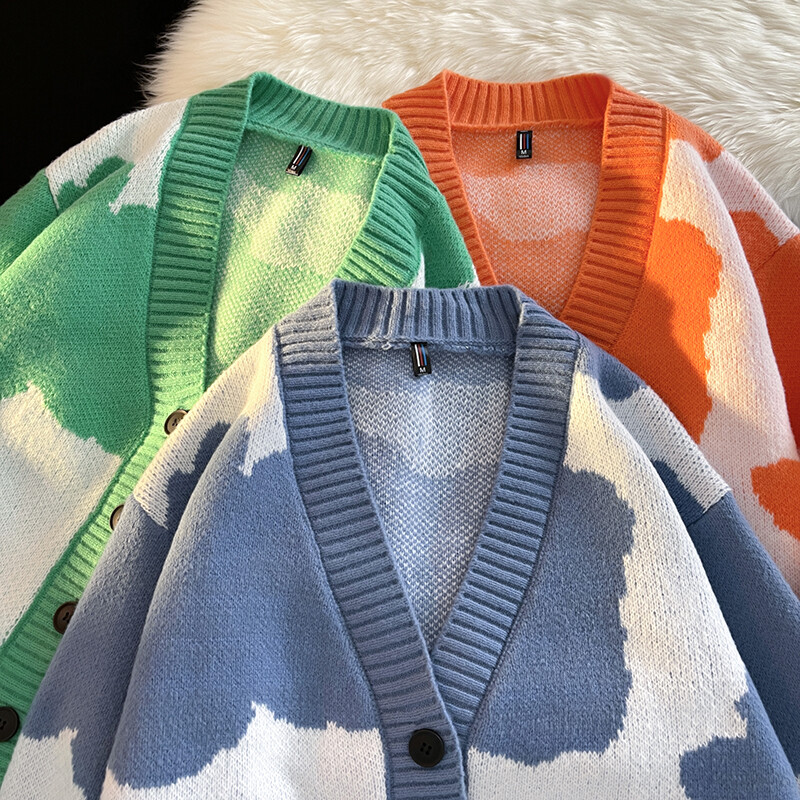 Nyitott elülső gomb V nyakú, hosszú ujjú pulóver, női alap ing férfi meleg puha kabát őszi téli felsők alkalmi kötött kabát kardigán