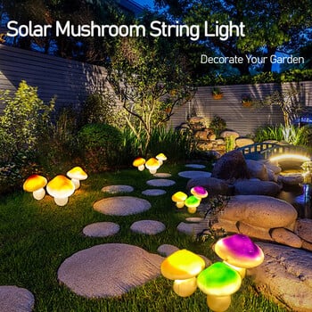 LED Solar String Light Outdoor IP65 Αδιάβροχα Φωτάκια Μανιταριών Fairy Light Garland for Garden Patio Pathway Decoration Landscape