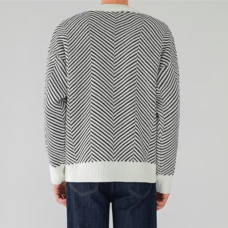 Sötét ikonos kardigán pulóver Férfi V-nyakú, túlméretezett geometrikus férfi pulóver Őszi alkalmi vintage férfi pulóver kötöttáru felsőruházat