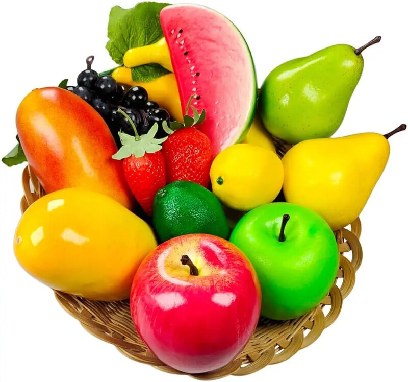 Mākslīgie augļi mājas dekorēšanai, viltotas zemenes, mango, banāni, ballīte, Ziemassvētki, modelis fotosesijai, 14 datori/komplekts