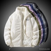 Vīriešu modes silta velveta virsdrēbes Vīriešu bieza kokvilnas jaka mētelis liela izmēra rudens ziemas statīvs apkakles jaka gadījuma vējjaka