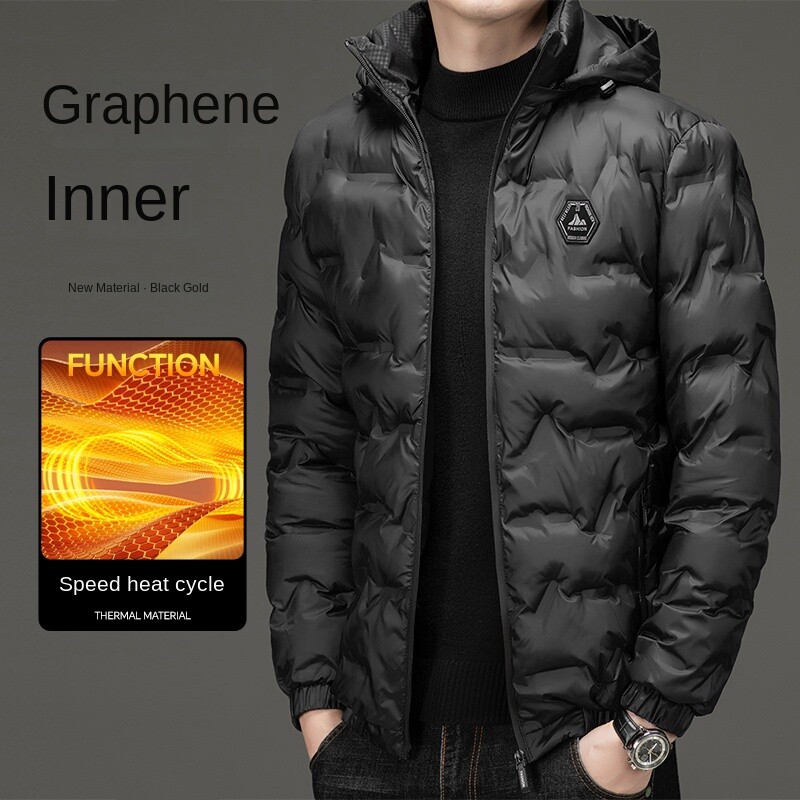 Vīriešu ziemas jaka modes spilgta seja ūdensizturīga grafēna silta kokvilnas jaka džentlmeņu ikdienas aukstumizturīga parka ar kapuci