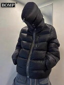 [BOMP] [bomp] Rudens Ro stiliaus ryklio galvos rūko laisva laisvalaikio „High Street Trend“ vyriška juoda pūkinė striukė su gobtuvu