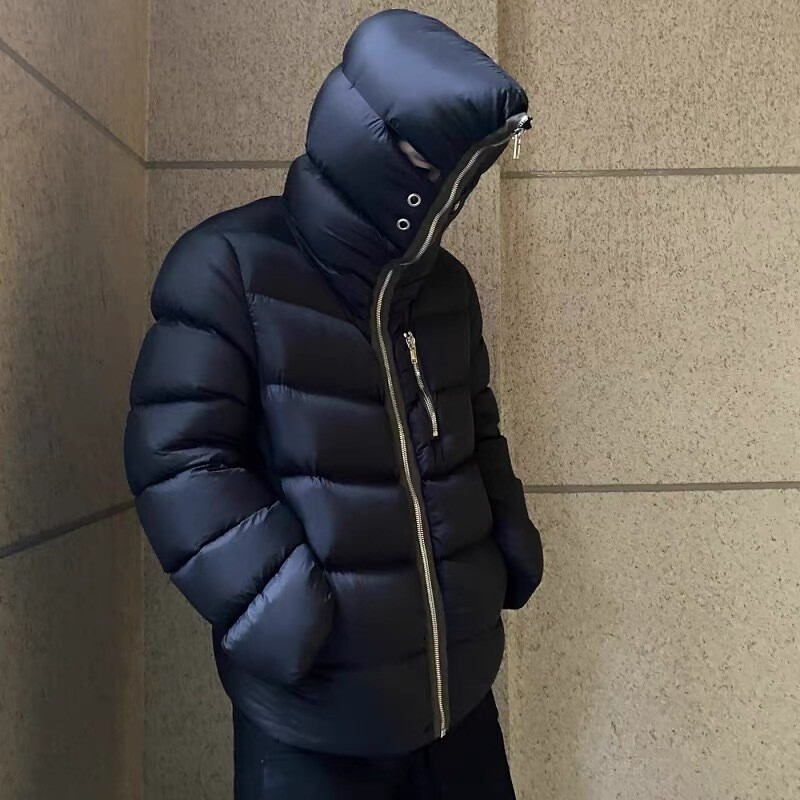 [BOMP] [bomp] Rudens Ro stiliaus ryklio galvos rūko laisva laisvalaikio „High Street Trend“ vyriška juoda pūkinė striukė su gobtuvu