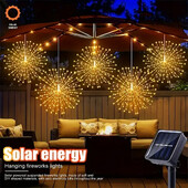 480 LED piekaramā saules uguņošanas gaisma āra zvaigžņu uzliesmojuma gaisma, ūdensnecaurlaidīga 8 režīmu pasaku gaismas ar attālu pagalma ballīšu dārzu