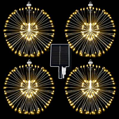 480 LED piekaramā saules uguņošanas gaisma āra zvaigžņu uzliesmojuma gaisma, ūdensnecaurlaidīga 8 režīmu pasaku gaismas ar attālu pagalma ballīšu dārzu