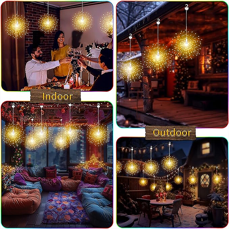 480 LED piekaramā saules uguņošanas gaisma āra zvaigžņu uzliesmojuma gaisma, ūdensnecaurlaidīga 8 režīmu pasaku gaismas ar attālu pagalma ballīšu dārzu