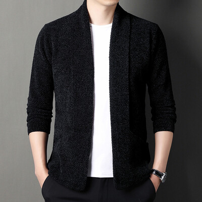 Muški pleteni kardigan od šenile, bez gumba, jednobojni, jednostavni poslovni, ležerni, muški kardigan, novo 2023.