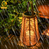 Rotangpalmas bambusa lampa IP44 ūdensizturīga ārpusē liela rotangpalmas saules gaisma ar saules enerģiju darbināma dekoratīva gaisma dārza iekšpagalma pagalma zālienam