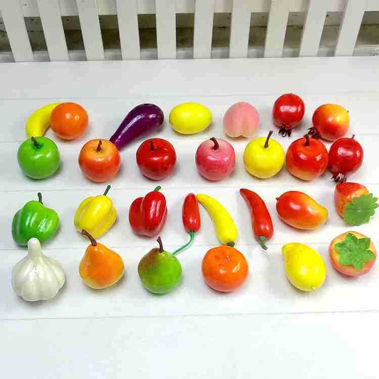 20gab Mini Mākslīgie Augļi Pārtika Dārzeņi Viltus āboli Persiki Apelsīni Bumbieri Citroni Ķirši Mango Čilli Kartupeļi Kukurūza Ķirbis Burkāns