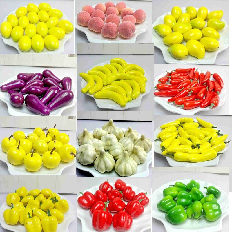 20gab Mini Mākslīgie Augļi Pārtika Dārzeņi Viltus āboli Persiki Apelsīni Bumbieri Citroni Ķirši Mango Čilli Kartupeļi Kukurūza Ķirbis Burkāns