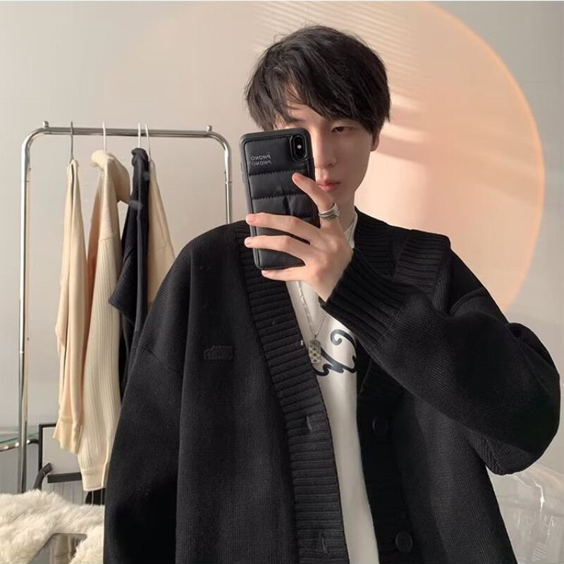 Jakas vīriešiem Mode Populāri, jauneklīgi, amerikāņu stila V-veida kakla vienkrāsaini Izsmalcināti pavasara rudens ielu apģērbi, adīšana brīvi katru dienu