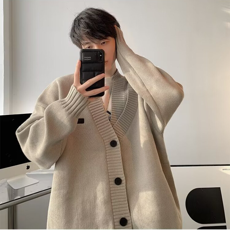 Jakas vīriešiem Mode Populāri, jauneklīgi, amerikāņu stila V-veida kakla vienkrāsaini Izsmalcināti pavasara rudens ielu apģērbi, adīšana brīvi katru dienu