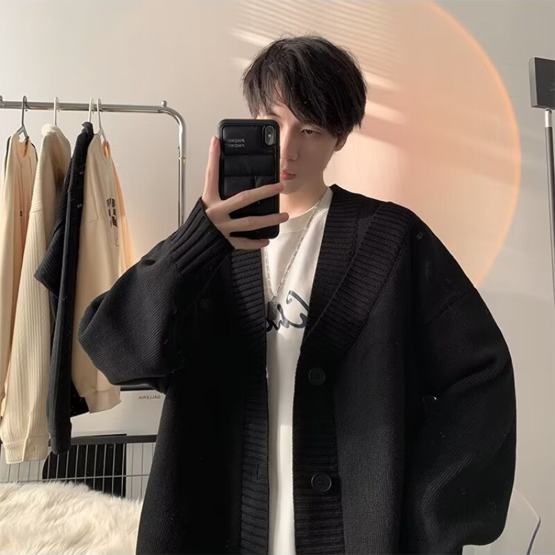 Jakas vīriešiem Mode Populāri, jauneklīgi, amerikāņu stila V-veida kakla vienkrāsaini Izsmalcināti pavasara rudens ielu apģērbi, adīšana brīvi katru dienu