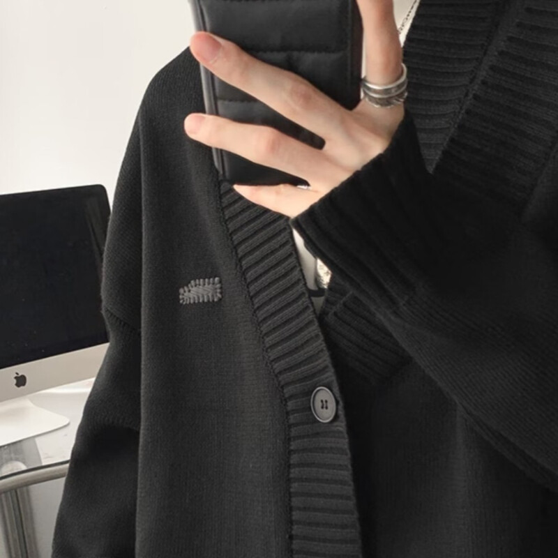 Jakas vīriešiem Mode Populāri, jauneklīgi, amerikāņu stila V-veida kakla vienkrāsaini Izsmalcināti pavasara rudens ielu apģērbi, adīšana brīvi katru dienu