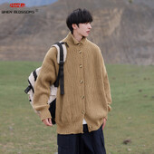 Magas gallérú kardigán férfi pulóverek 2024-es őszi, téli meleg táskás alkalmi egyszínű kötöttáru fekete férfi kötött kabáthoz