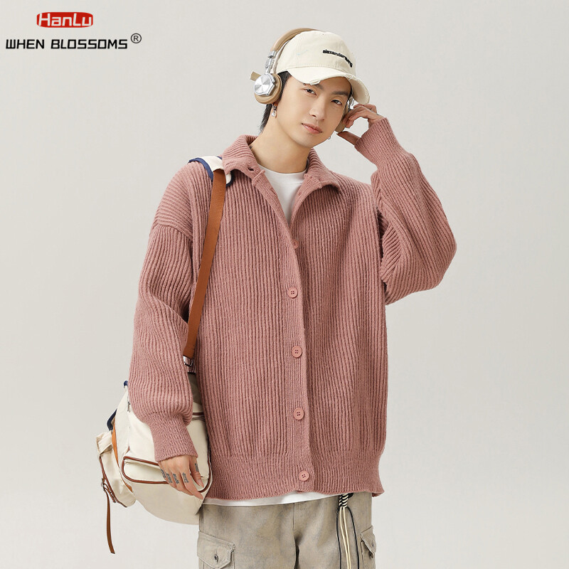 Magas gallérú kardigán férfi pulóverek 2024-es őszi, téli meleg táskás alkalmi egyszínű kötöttáru fekete férfi kötött kabáthoz