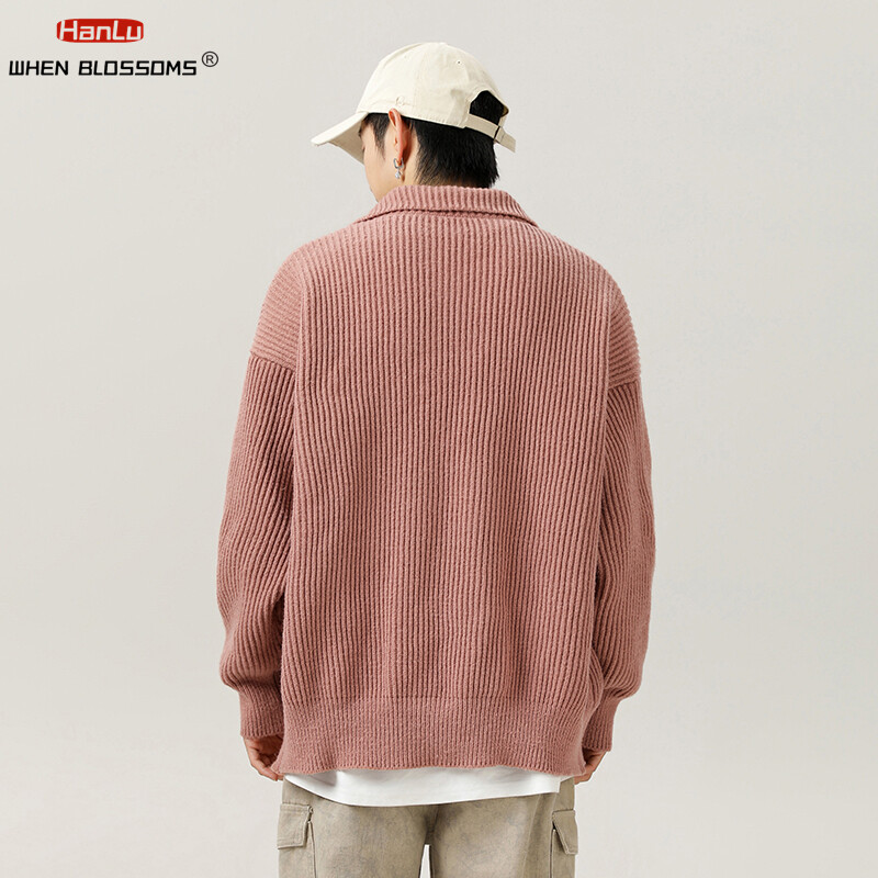 Magas gallérú kardigán férfi pulóverek 2024-es őszi, téli meleg táskás alkalmi egyszínű kötöttáru fekete férfi kötött kabáthoz